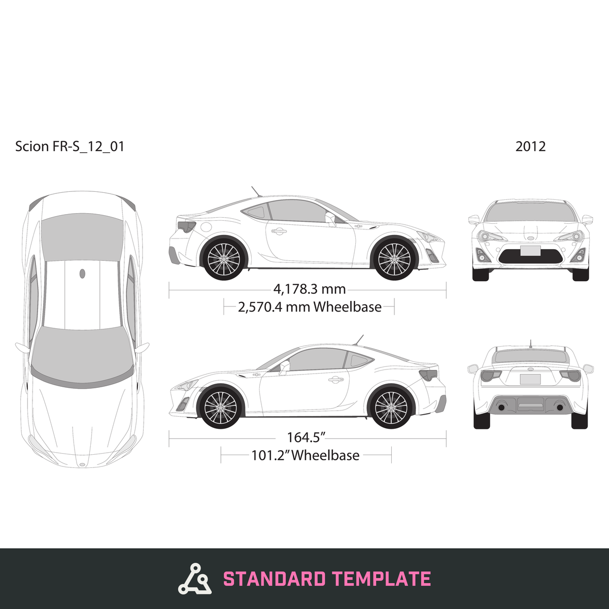 2012 Scion FR-S vector wrap template, Design-Ready PDF - GravBase