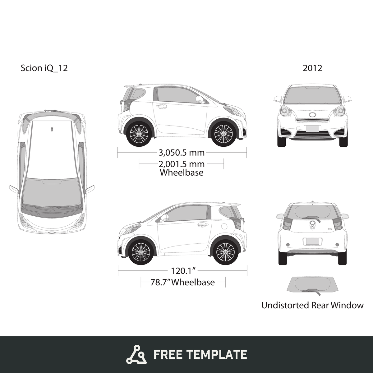 2012 Scion Iq free vector vehicle wrap template - GravBase