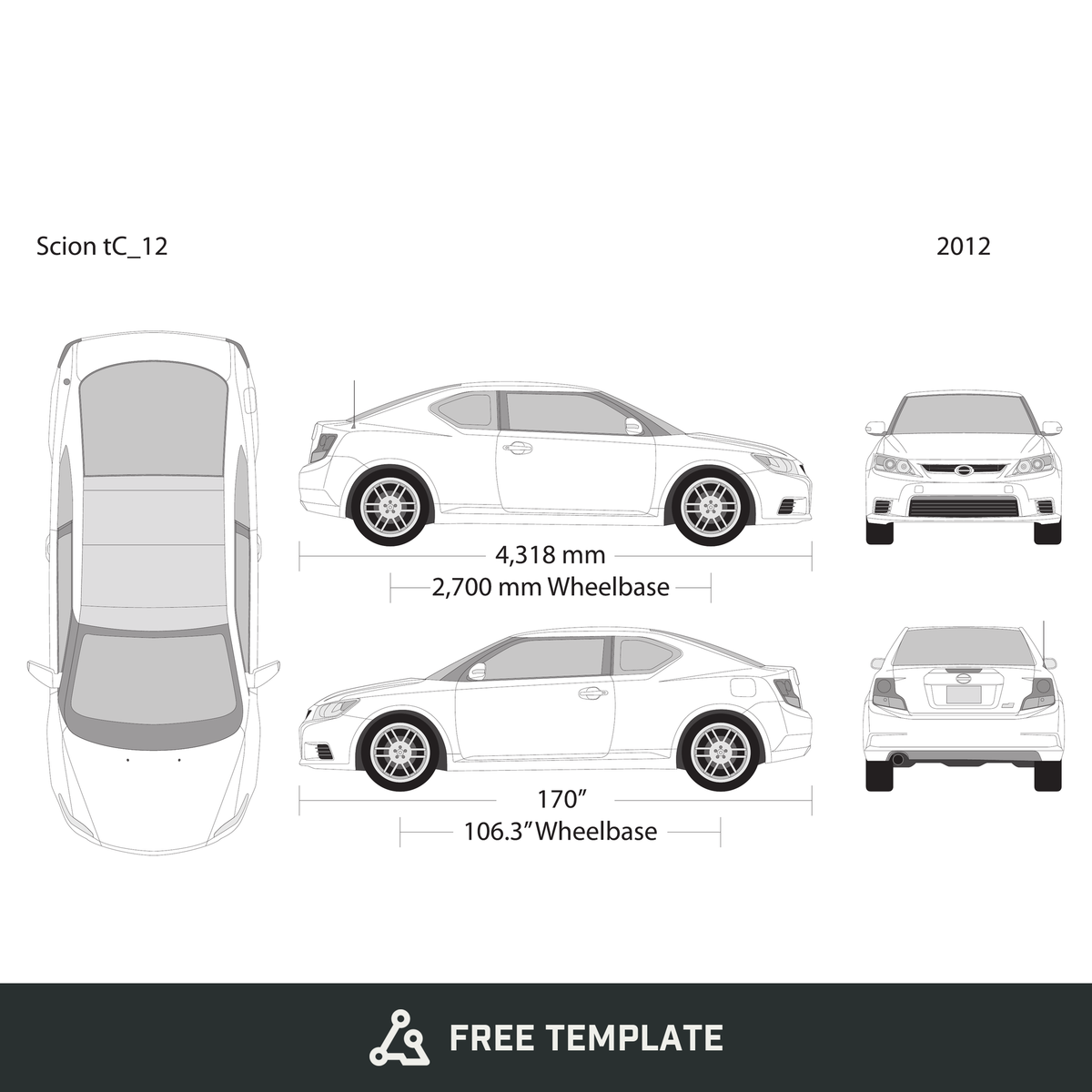 2012 Scion Tc free vector vehicle wrap template - GravBase