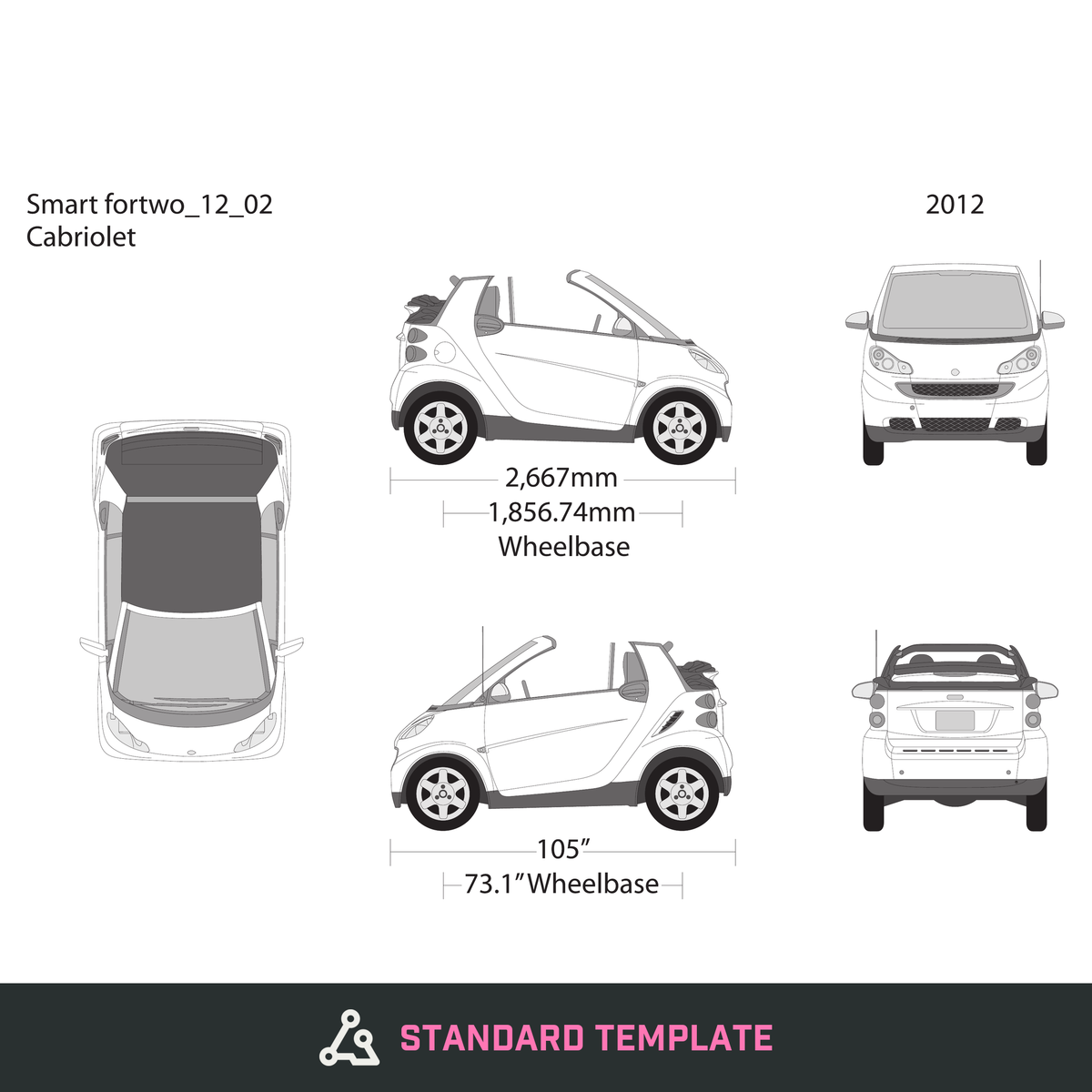 2012 Smart Fortwo Cabriolet vector wrap template, Design-Ready PDF - GravBase
