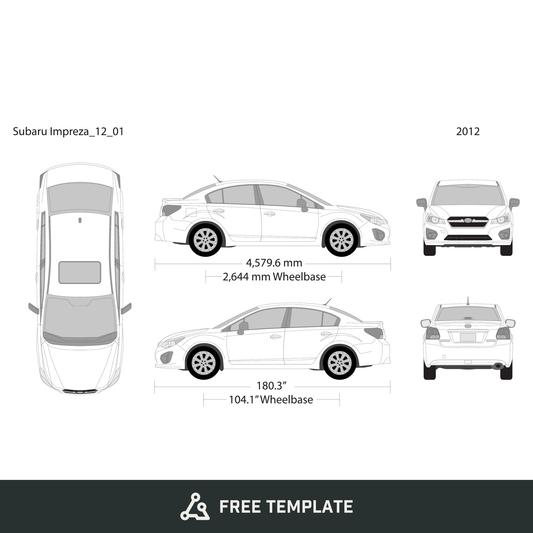 2012 Subaru Impreza free vector vehicle wrap template - GravBase
