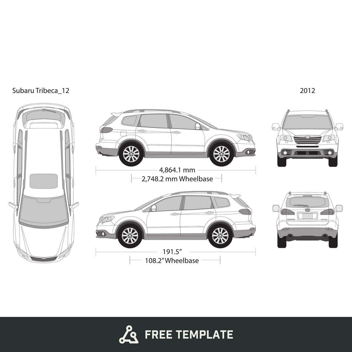2012 Subaru Tribeca free vector vehicle wrap template - GravBase