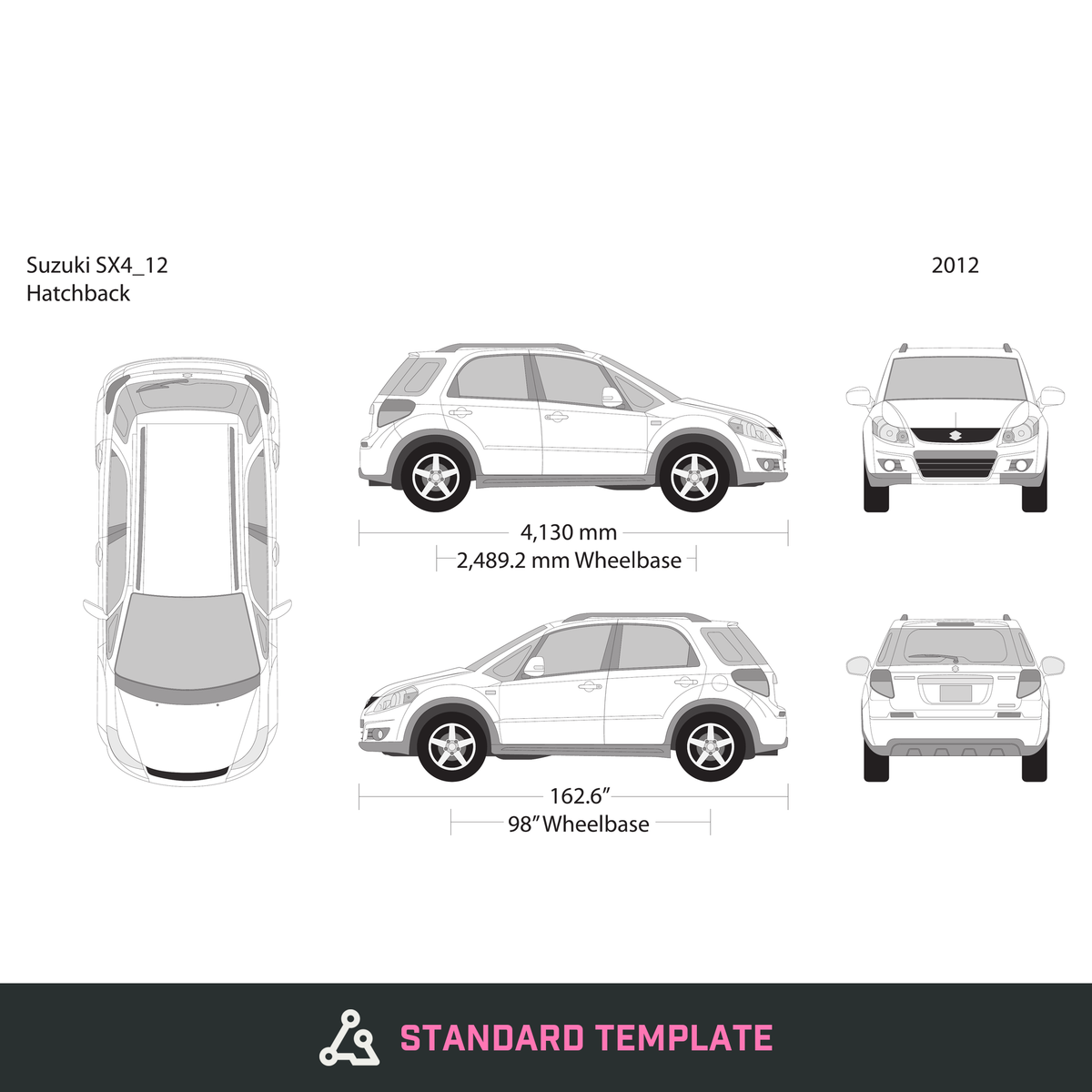 2012 Suzuki SX4 vector wrap template, Design-Ready PDF - GravBase