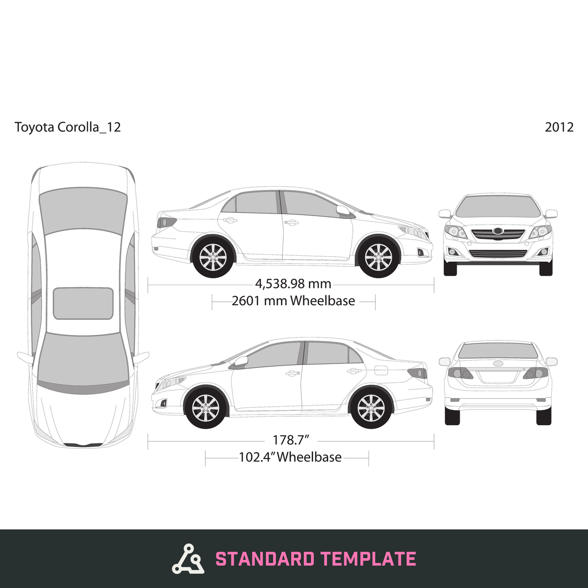 2012 Toyota Corolla vector wrap template, Design-Ready PDF - GravBase