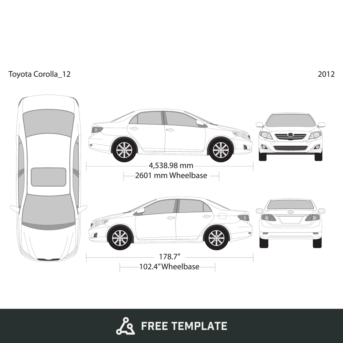 2012 Toyota Corolla free vector vehicle wrap template - GravBase