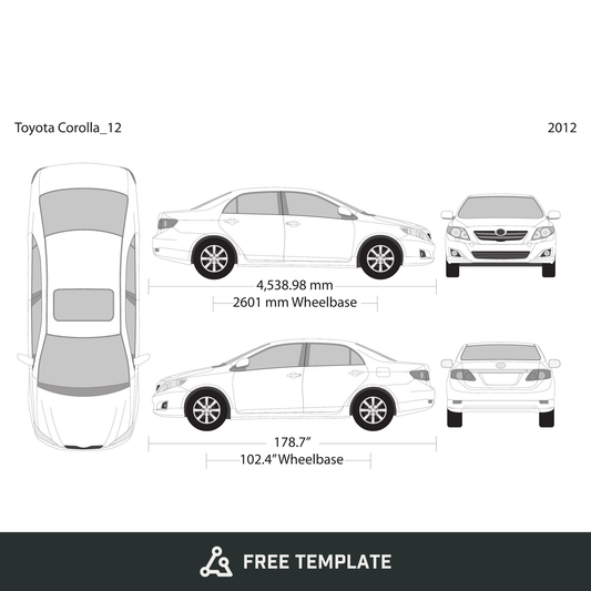 2012 Toyota Corolla free vector vehicle wrap template - GravBase