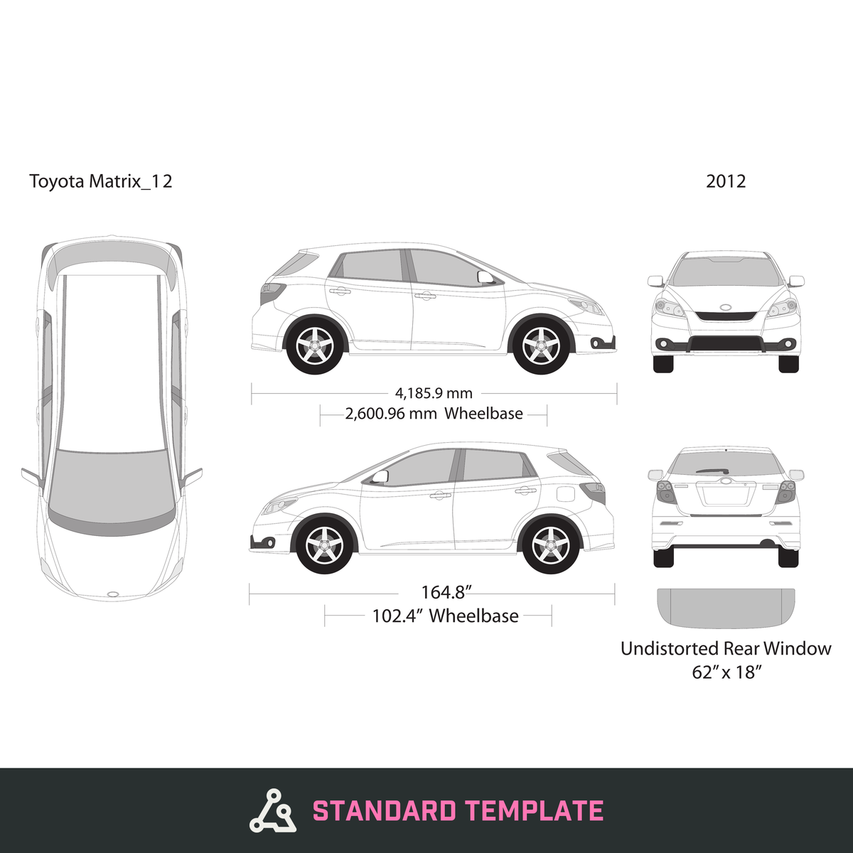 2012 Toyota Matrix vector wrap template, Design-Ready PDF - GravBase