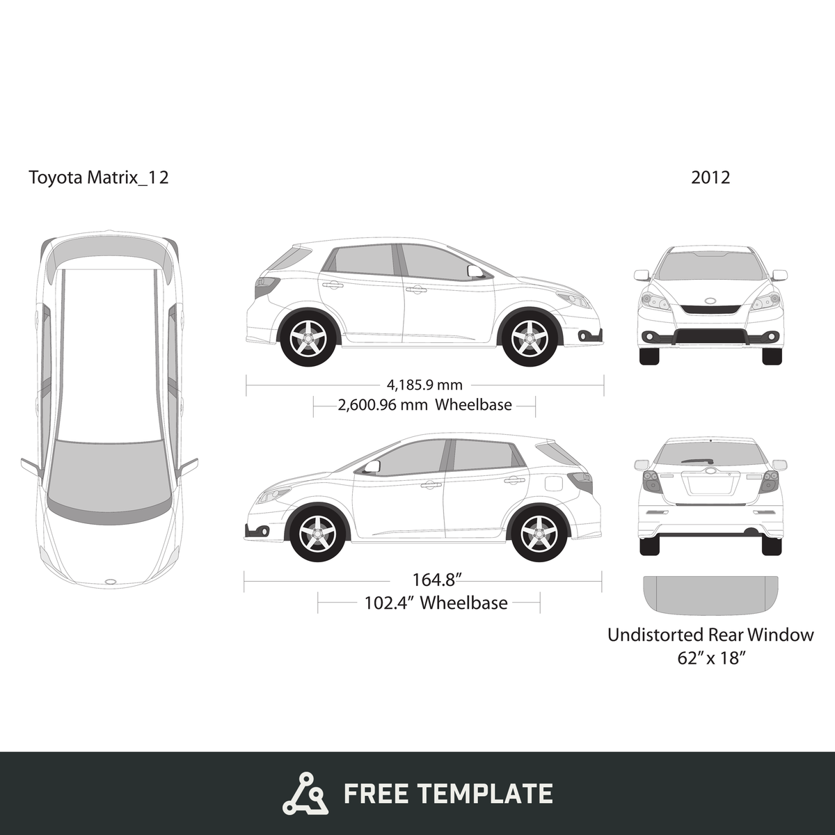 2012 Toyota Matrix free vector vehicle wrap template - GravBase