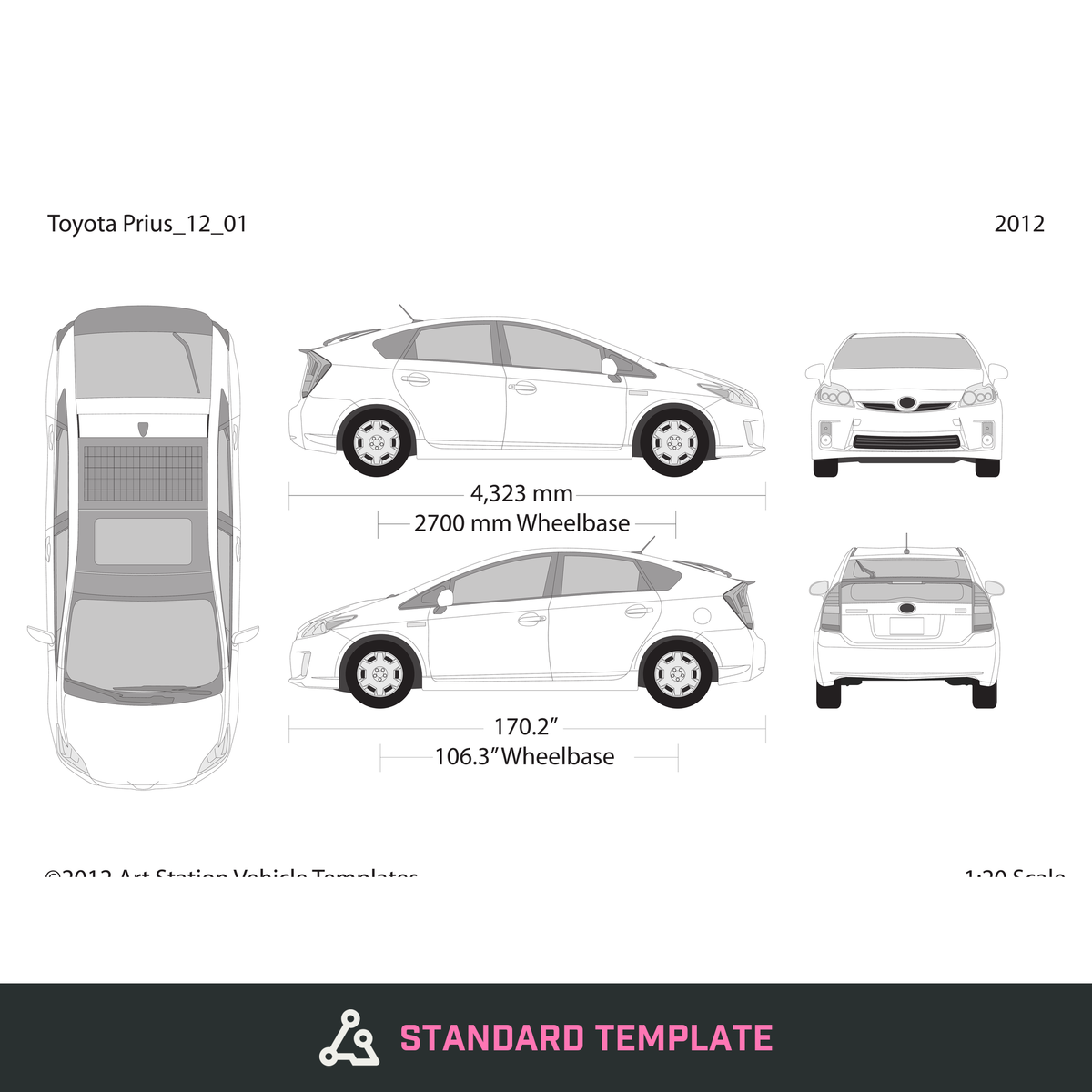 2012 Toyota Prius vector wrap template V01, Design-Ready PDF - GravBase