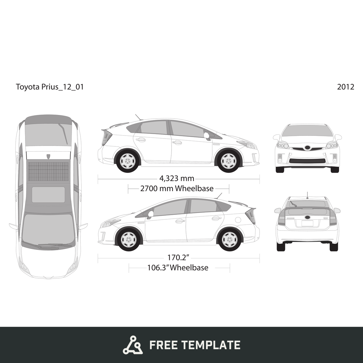 2012 Toyota Prius free vector vehicle wrap template - GravBase