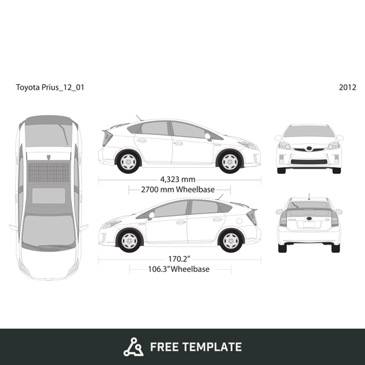 2012 Toyota Prius free vector vehicle wrap template - GravBase
