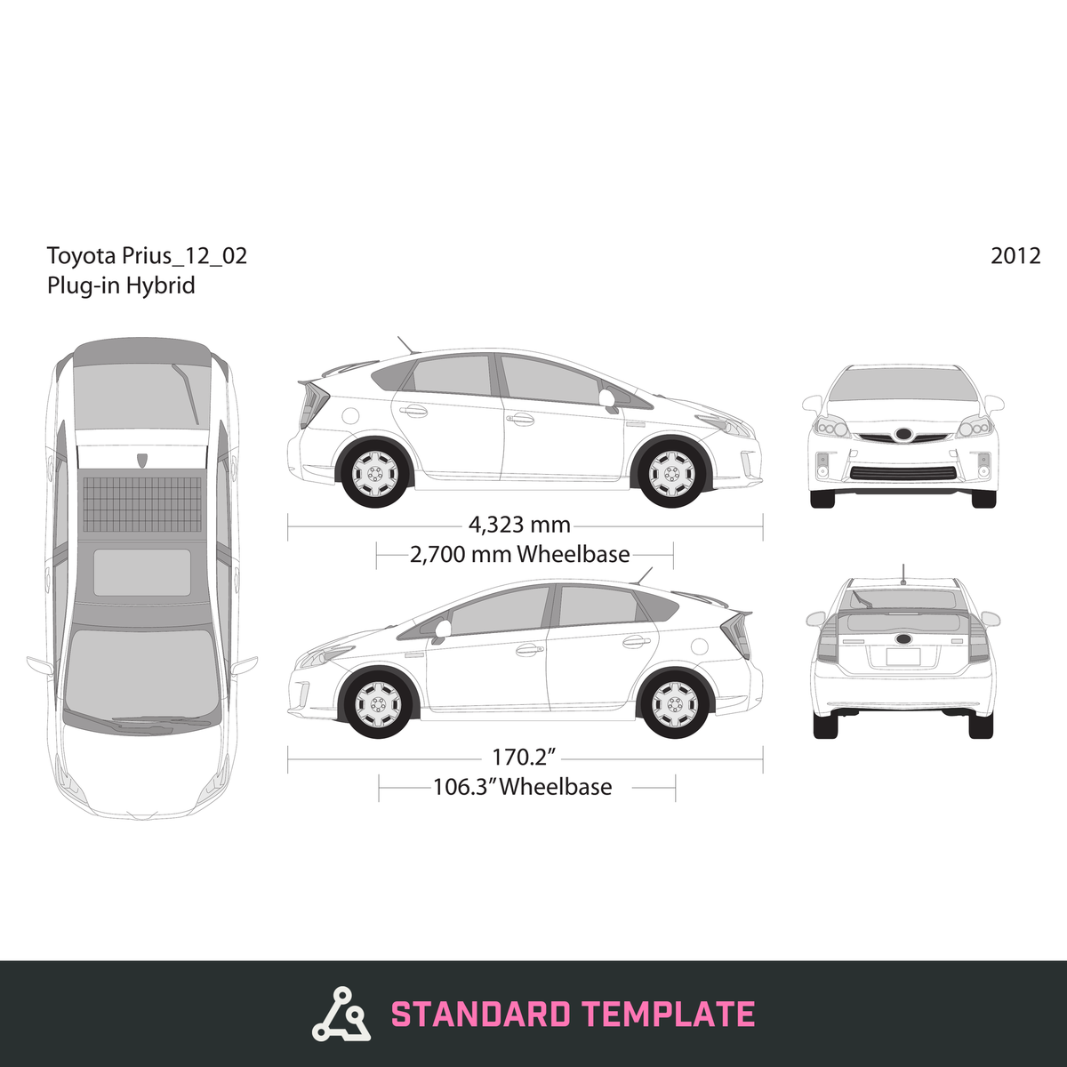 2012 Toyota Prius vector wrap template V02, Design-Ready PDF - GravBase
