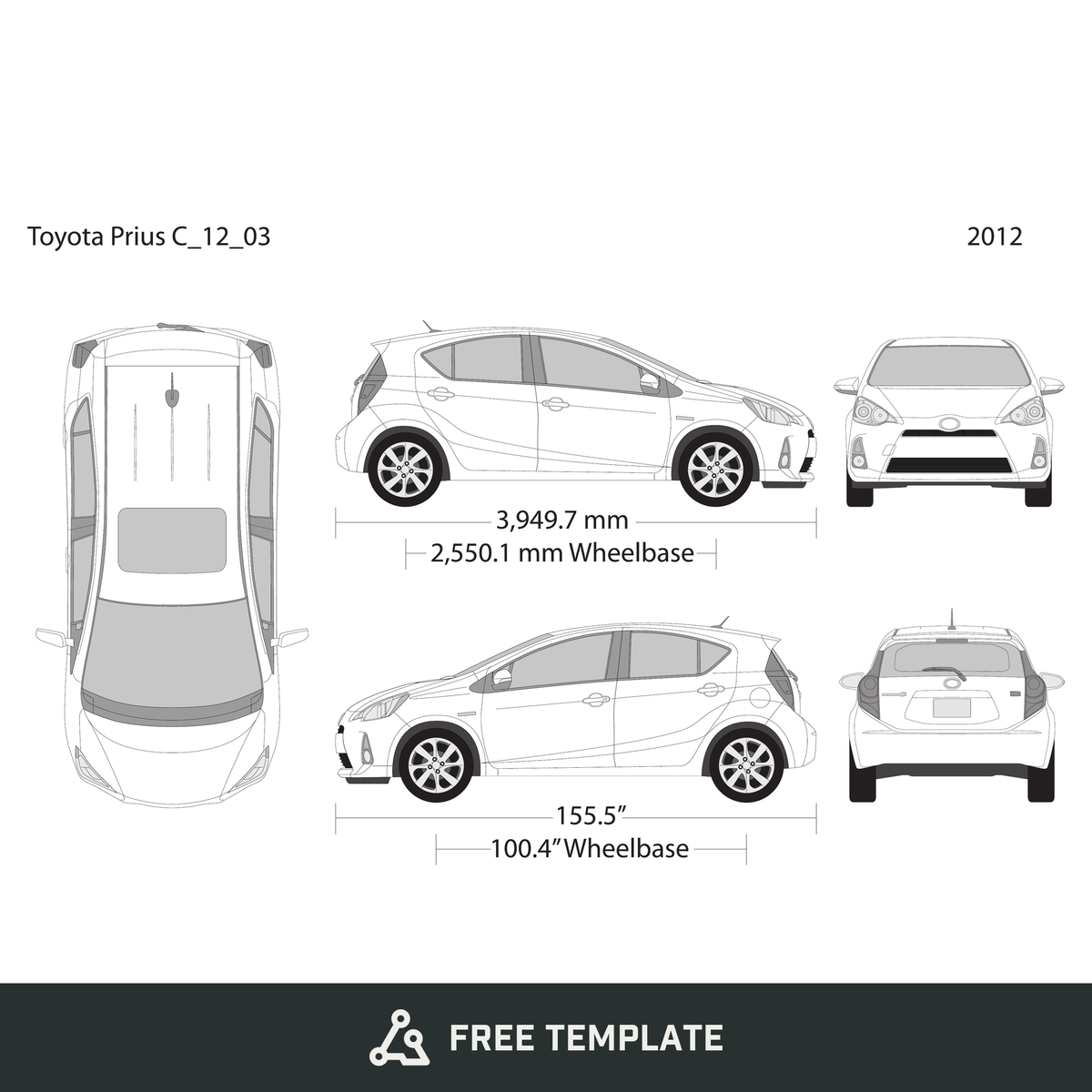 2012 Toyota Prius free vector vehicle wrap template - GravBase