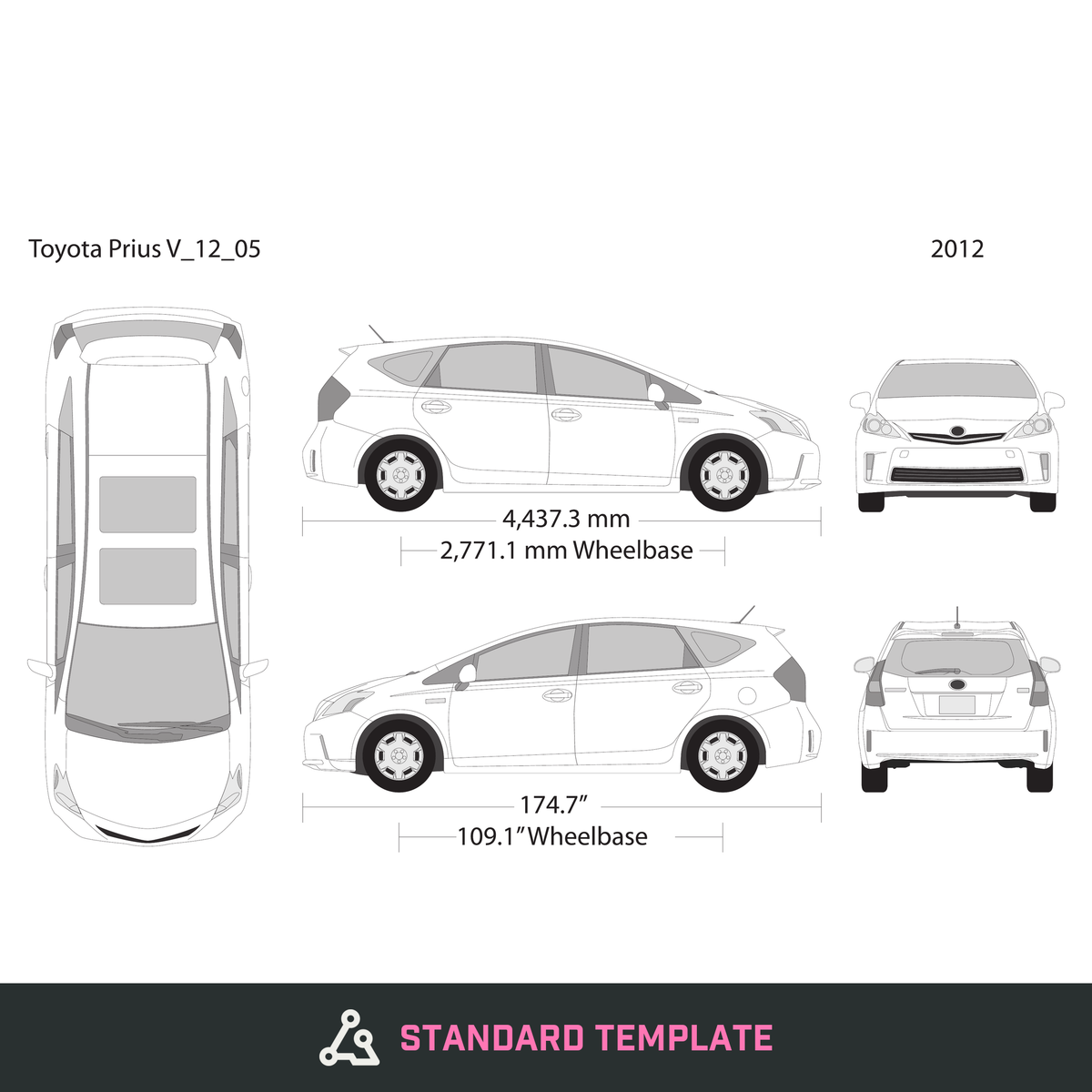 2012 Toyota Prius vector wrap template V05, Design-Ready PDF - GravBase