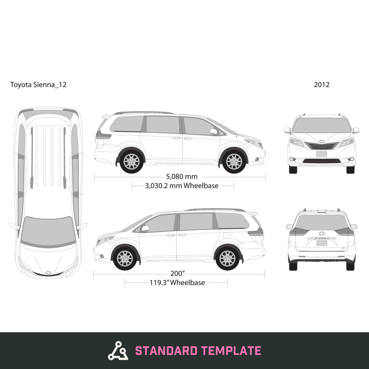 2012 Toyota Sienna vector wrap template, Design-Ready PDF - GravBase