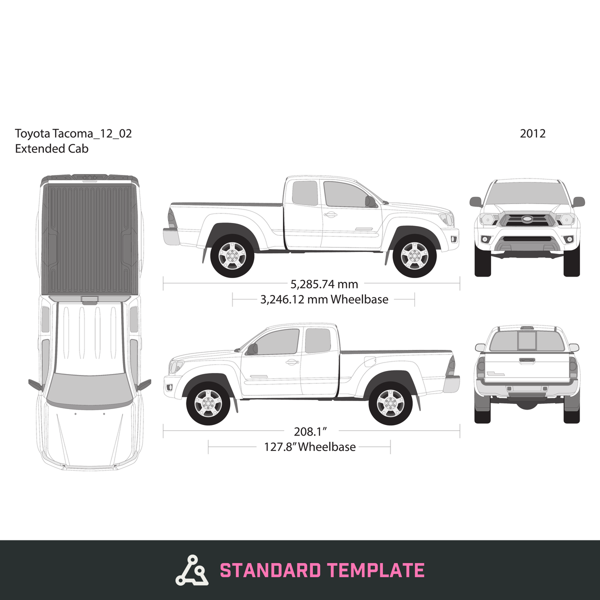 2012 Toyota Tacoma vector wrap template V02, Design-Ready PDF - GravBase