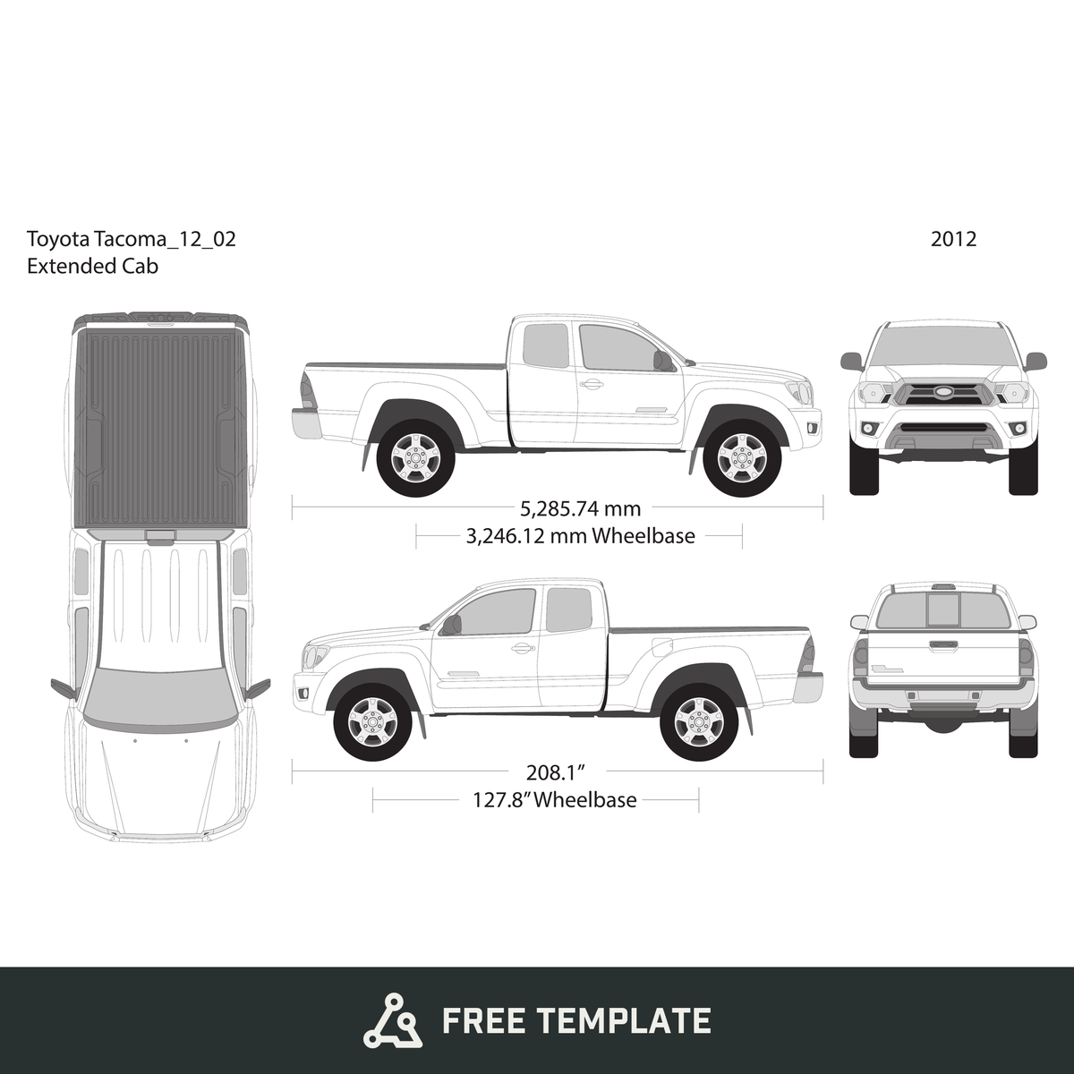 2012 Toyota Tacoma free vector vehicle wrap template - GravBase