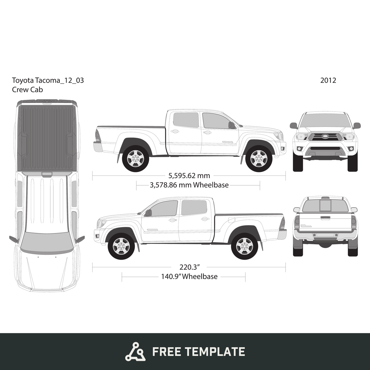 2012 Toyota Tacoma free vector vehicle wrap template - GravBase