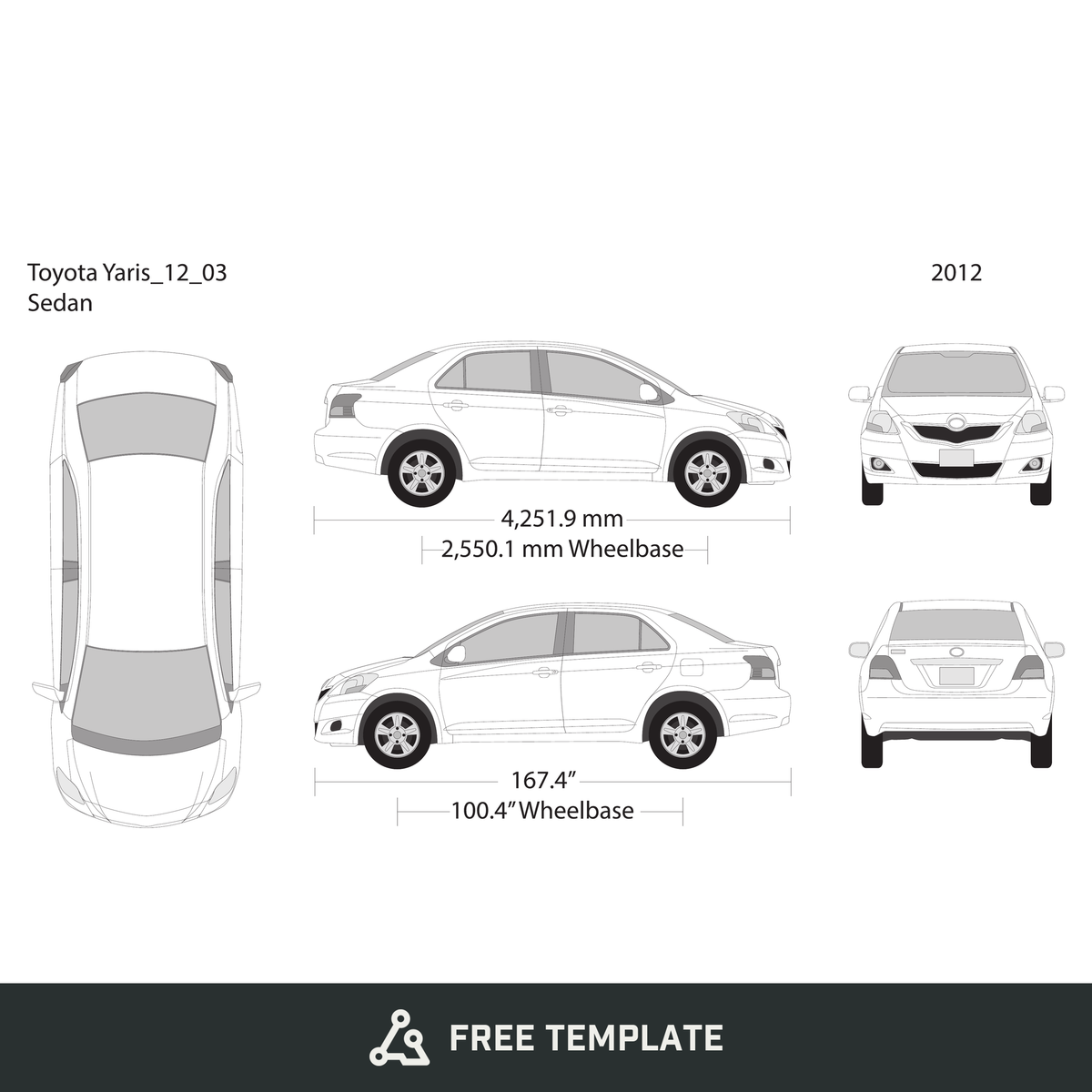 2012 Toyota Yaris free vector vehicle wrap template - GravBase