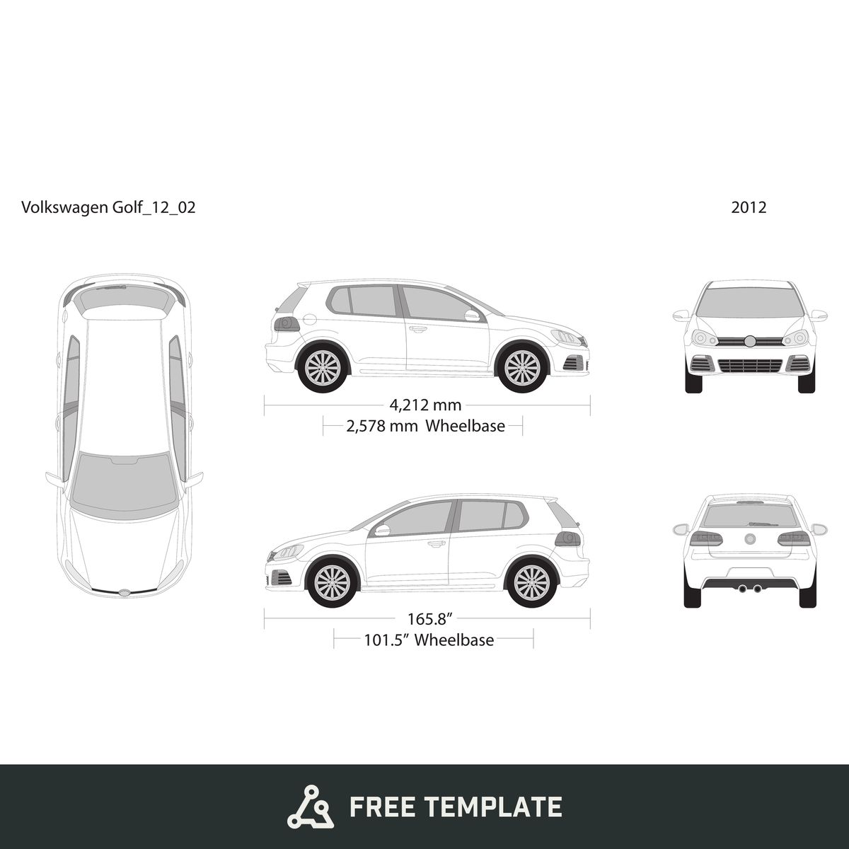 2012 Volkswagen Golf free vector vehicle wrap template - GravBase