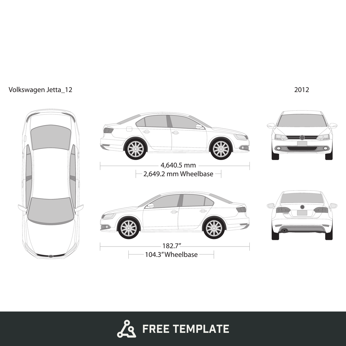 2012 Volkswagen Jetta free vector vehicle wrap template - GravBase