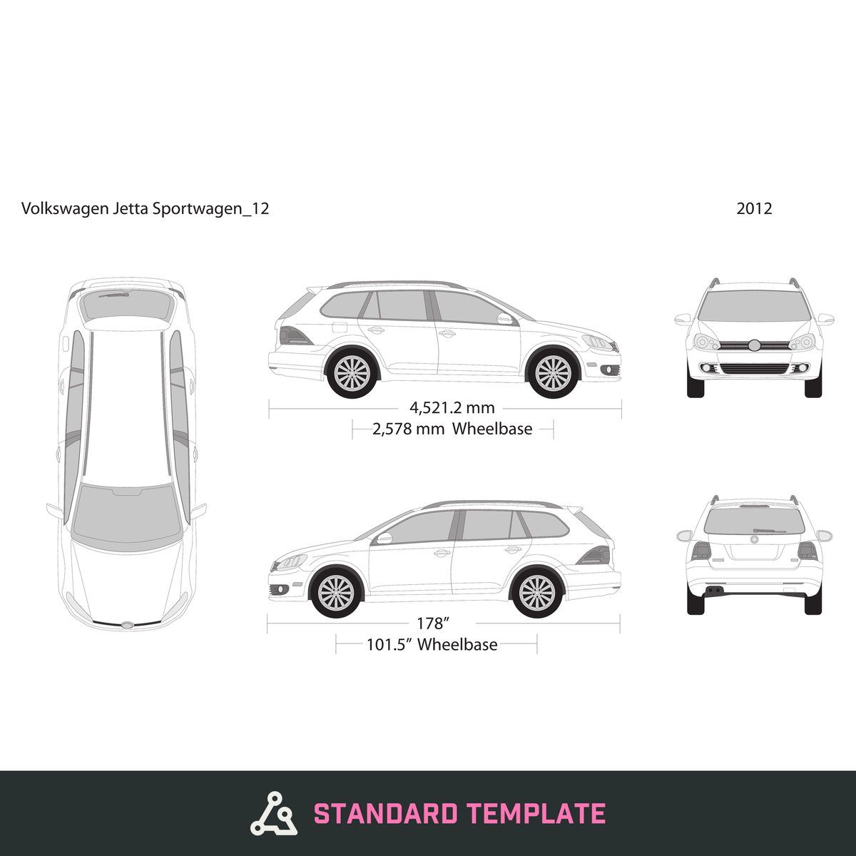 2012 Volkswagen Jetta vector wrap template V02, Design-Ready PDF - GravBase