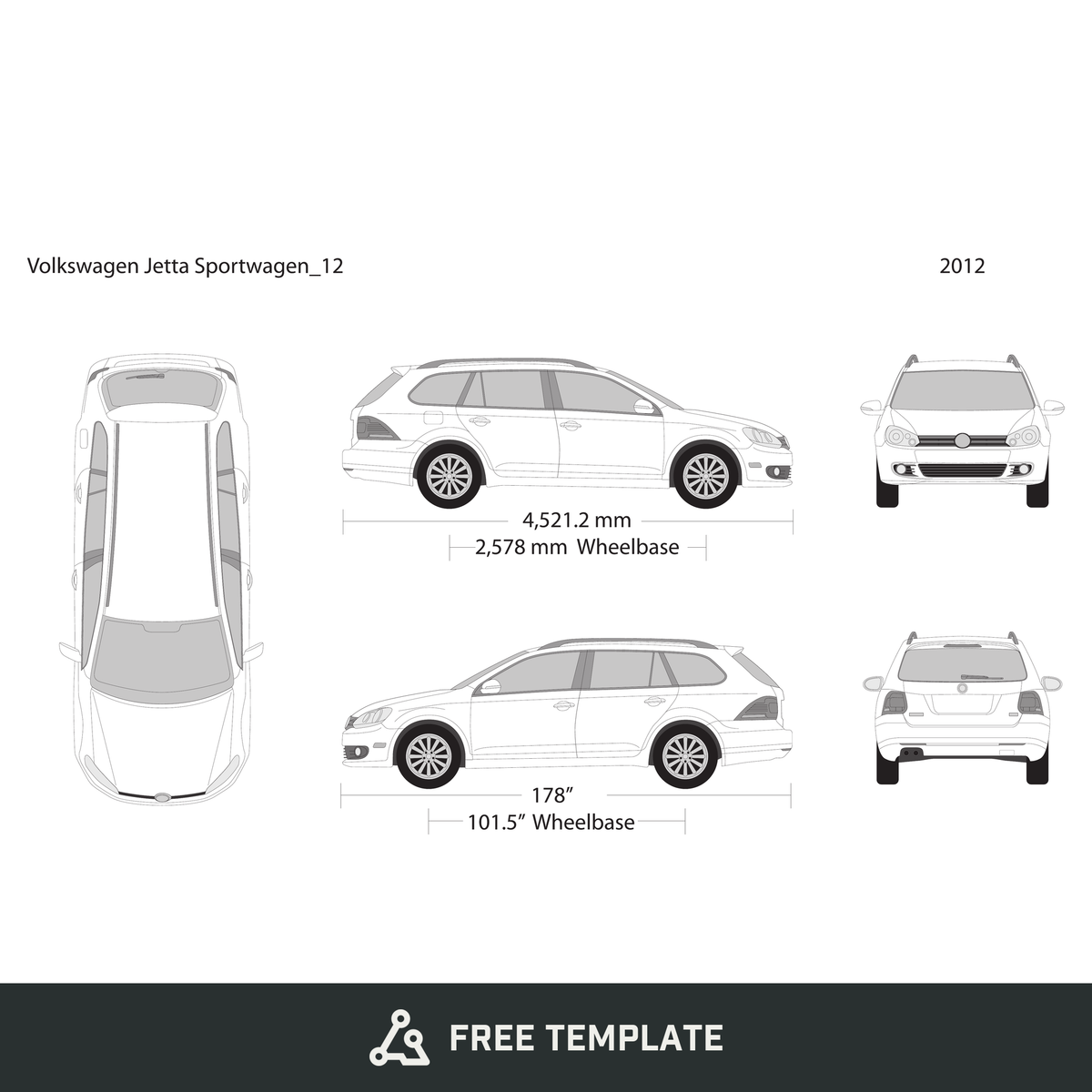 2012 Volkswagen Jetta free vector vehicle wrap template - GravBase
