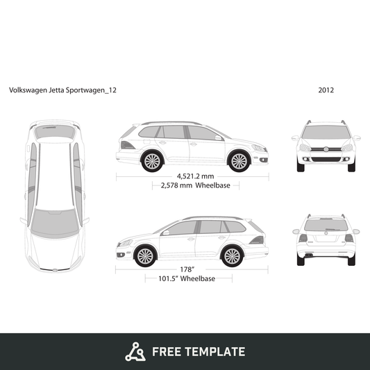 2012 Volkswagen Jetta free vector vehicle wrap template - GravBase
