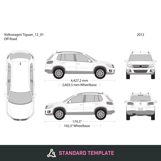 2012 Volkswagen Tiguan vector wrap template, Design-Ready PDF - GravBase
