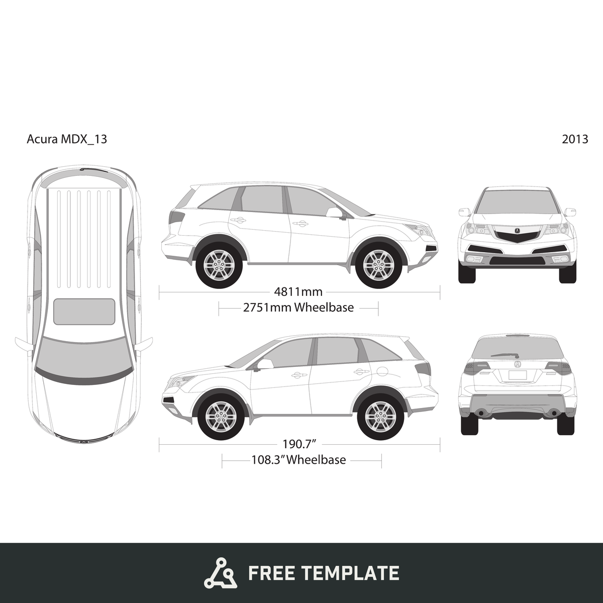 2013 Acura MDX free vector vehicle wrap template - GravBase
