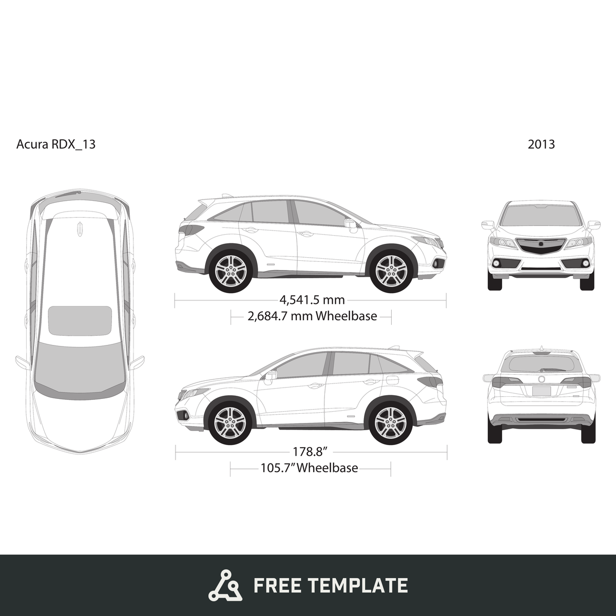 2013 Acura RDX free vector vehicle wrap template - GravBase