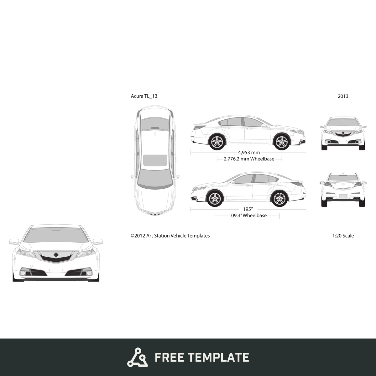 2013 Acura TL free vector vehicle wrap template - GravBase