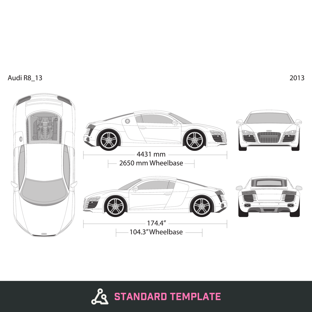 2013 Audi R8 vector wrap template, Design-Ready PDF - GravBase