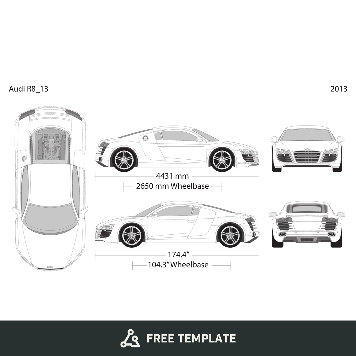 2013 Audi R8 free vector vehicle wrap template - GravBase