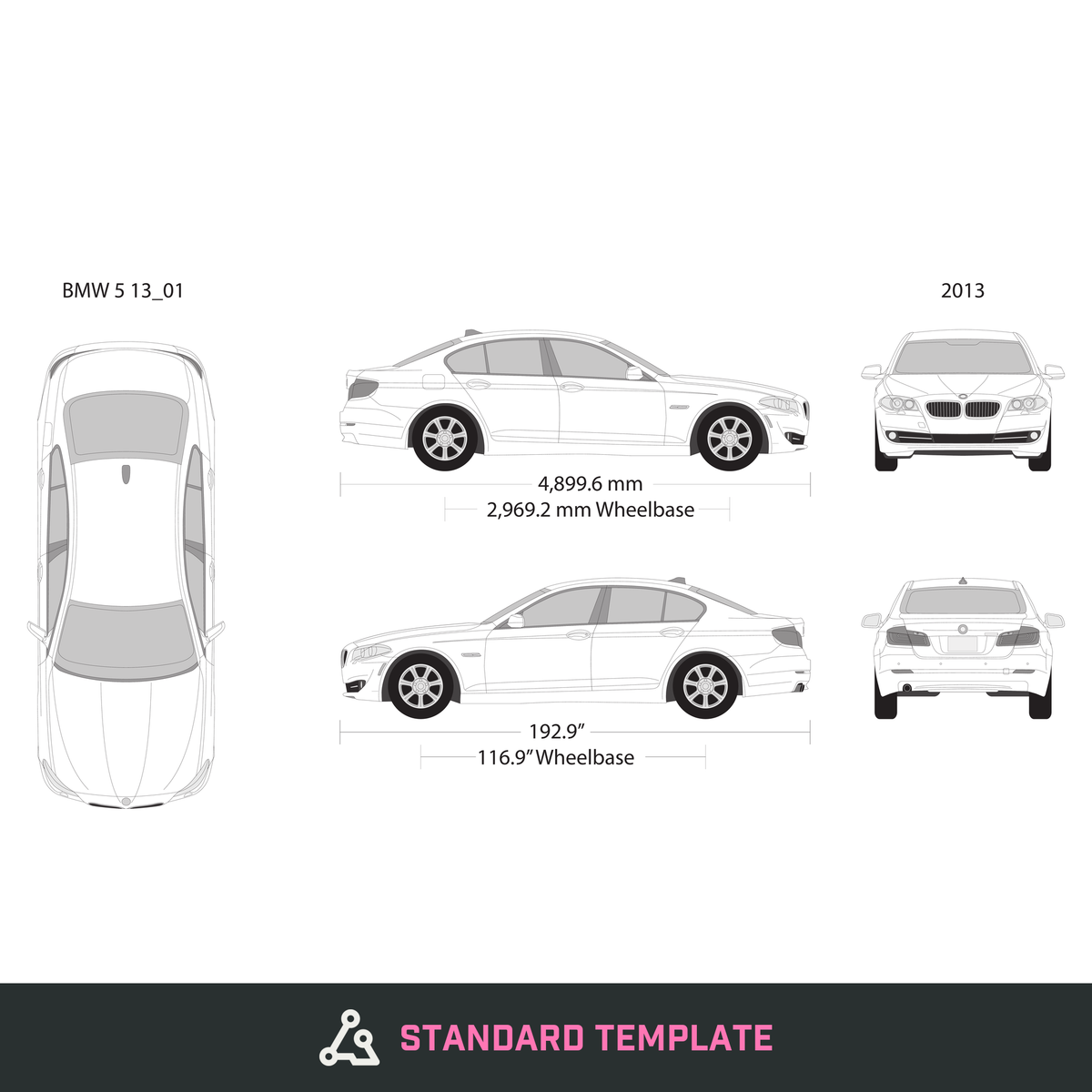 2013 BMW 5 vector wrap template, Design-Ready PDF - GravBase