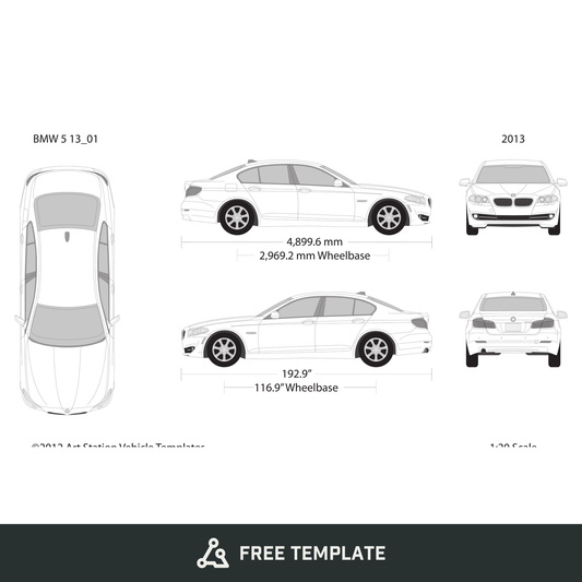 2013 BMW 5 free vector vehicle wrap template - GravBase