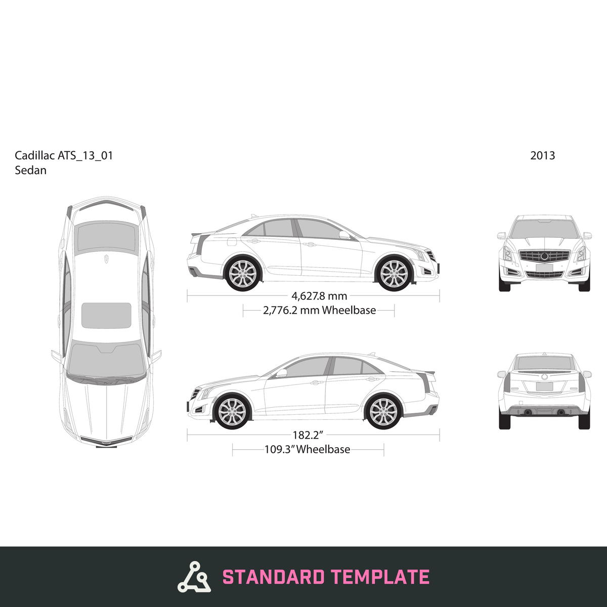 2013 Cadillac ATS vector wrap template, Design-Ready PDF - GravBase