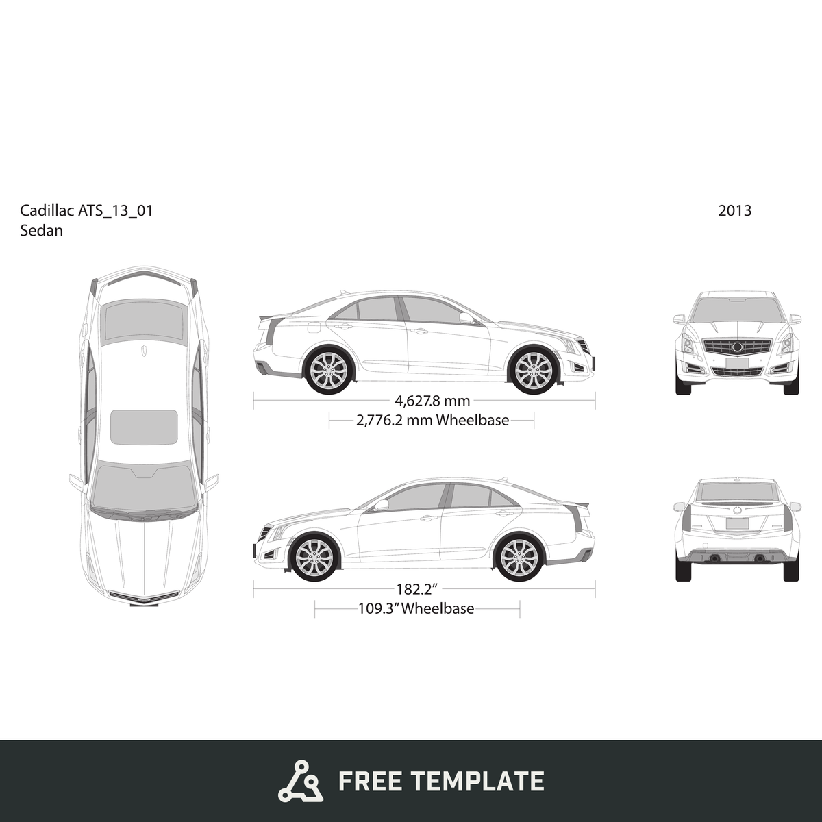 2013 Cadillac ATS free vector vehicle wrap template - GravBase