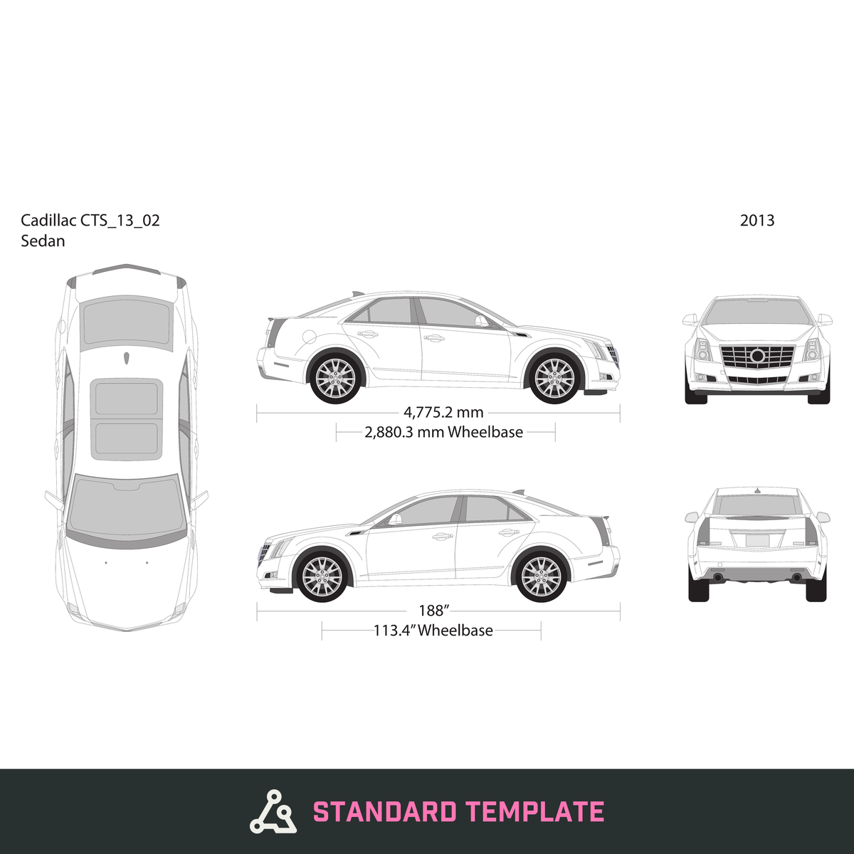 2013 Cadillac CTS vector wrap template V02, Design-Ready PDF - GravBase