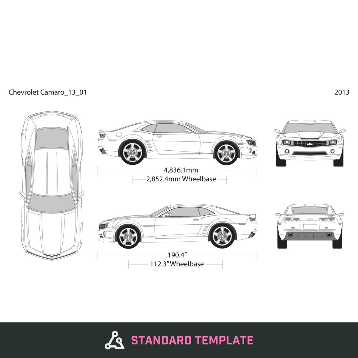 2013 Chevy Camaro vector wrap template V01, Design-Ready PDF - GravBase
