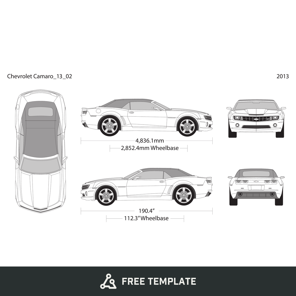2013 Chevy Camaro free vector vehicle wrap template - GravBase
