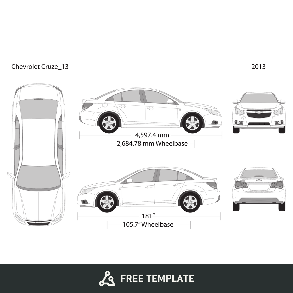 2013 Chevy Cruze free vector vehicle wrap template - GravBase