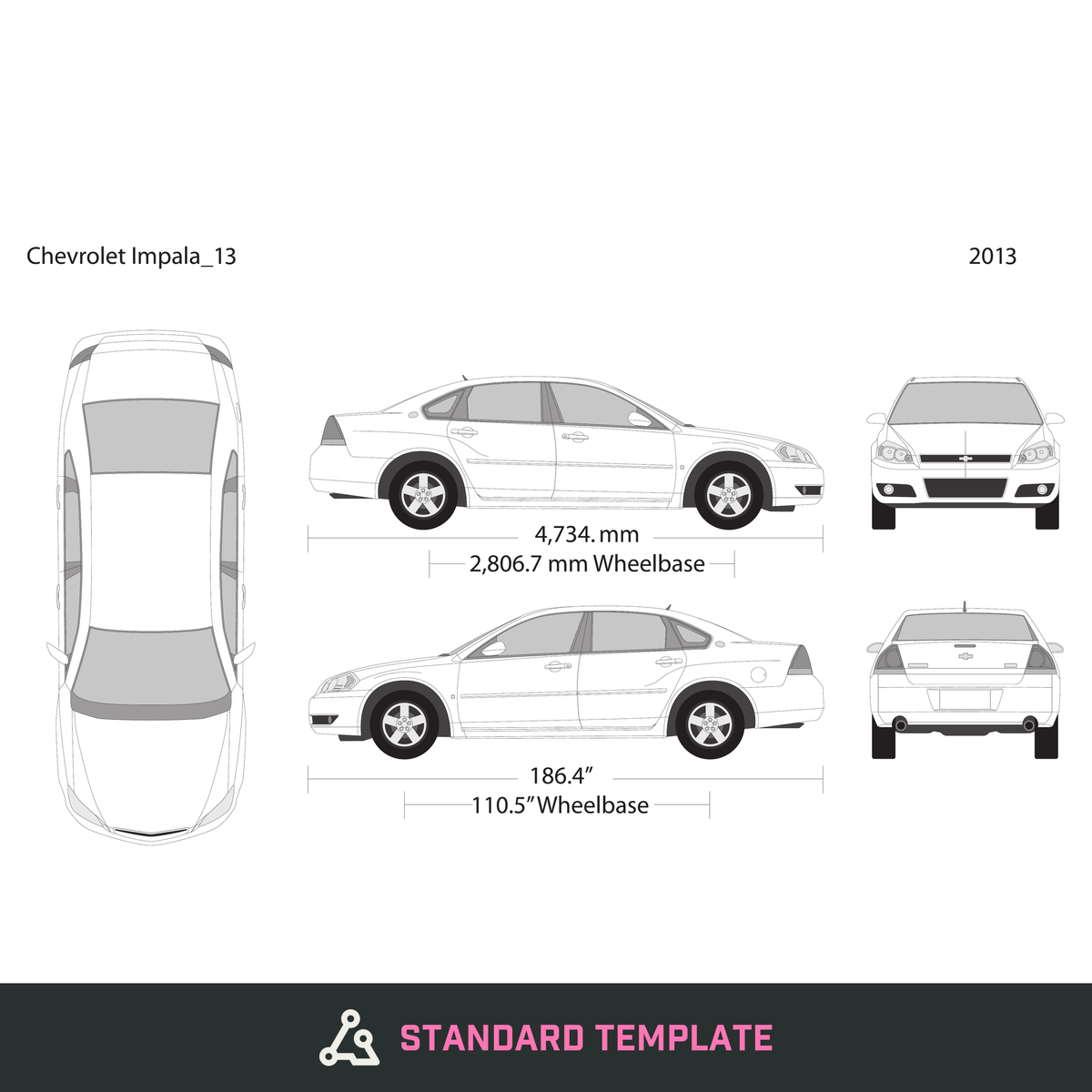 2013 Chevy Impala vector wrap template, Design-Ready PDF - GravBase