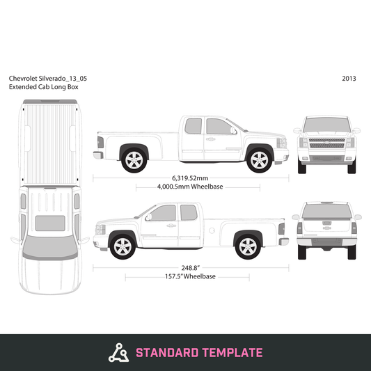 2013 Chevy Silverado 1500 vector wrap template V05, Design-Ready PDF - GravBase