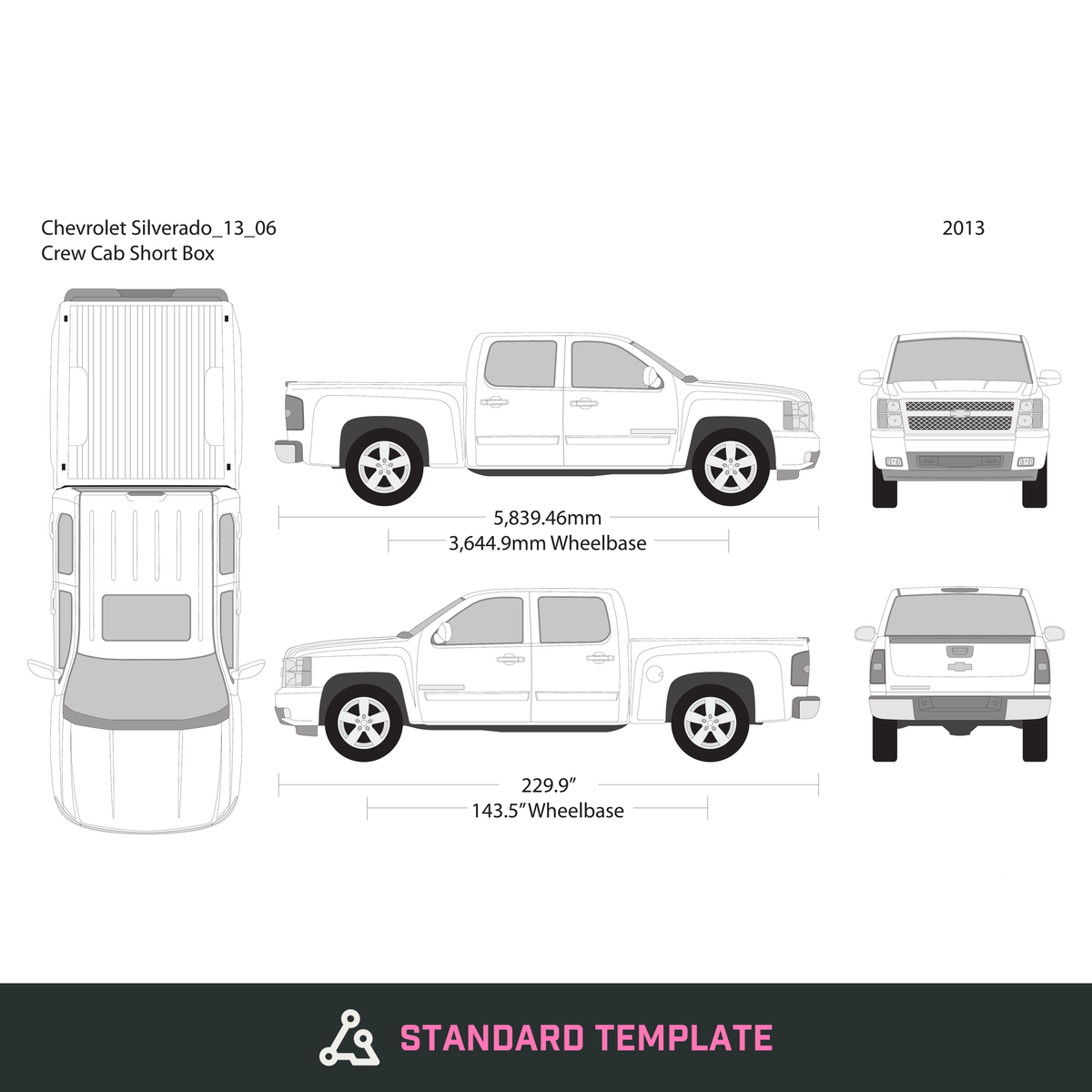 2013 Chevy Silverado 1500 vector wrap template V06, Design-Ready PDF - GravBase
