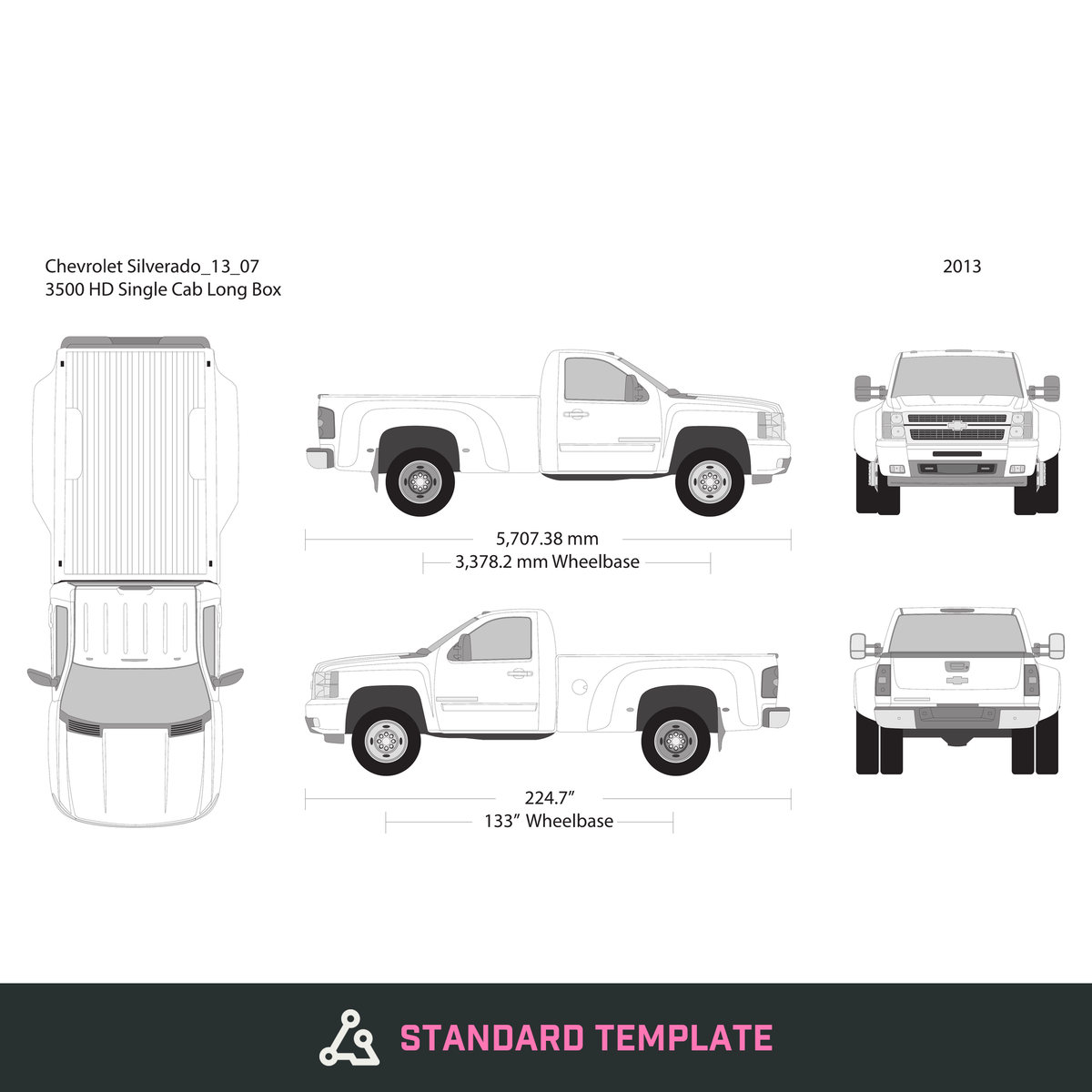 2013 Chevy Silverado 2500-3500 HD vector wrap template V07, Design-Ready PDF - GravBase