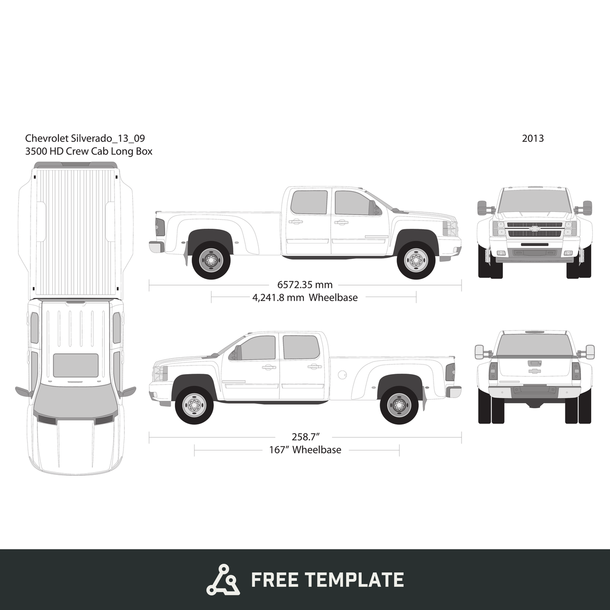 2013 Chevy Silverado 2500-3500 HD free vector vehicle wrap template - GravBase