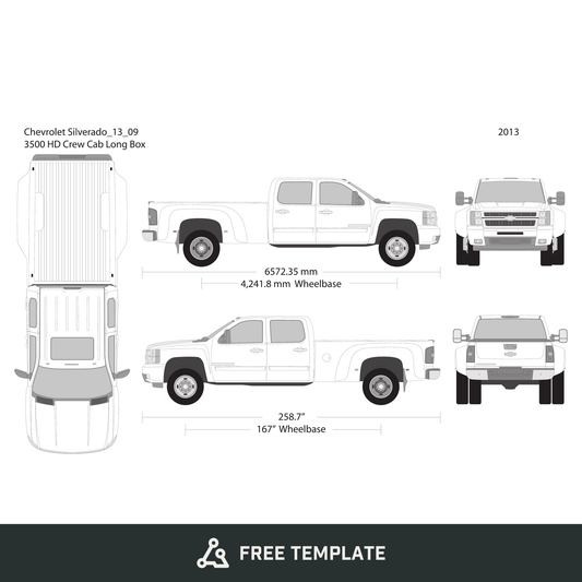 2013 Chevy Silverado 2500-3500 HD free vector vehicle wrap template - GravBase