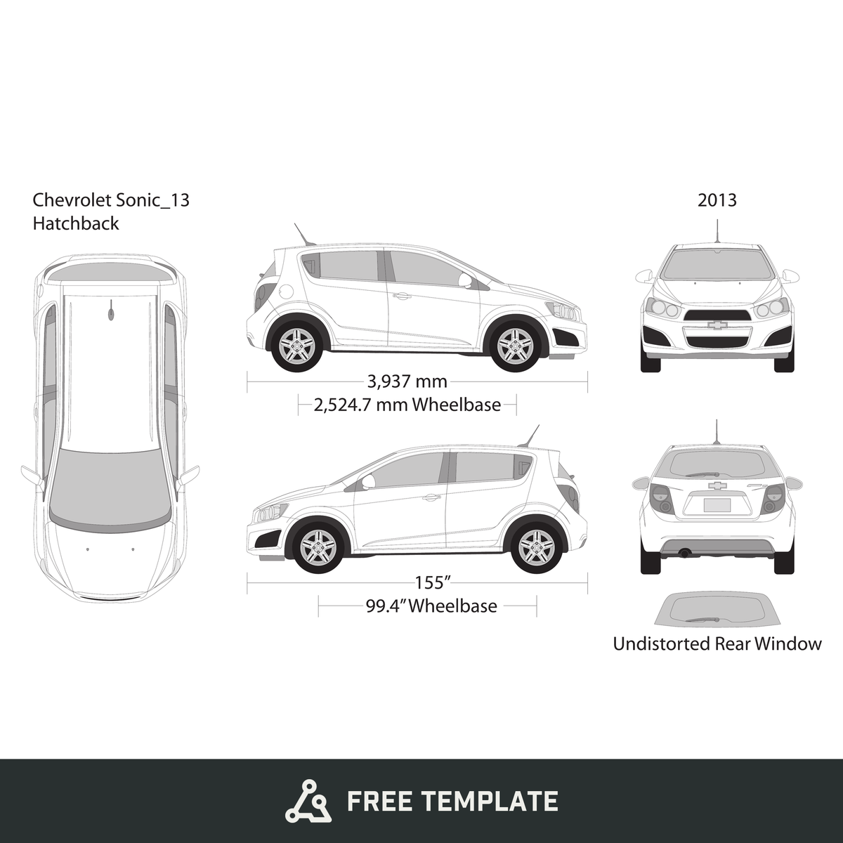 2013 Chevy Sonic free vector vehicle wrap template - GravBase