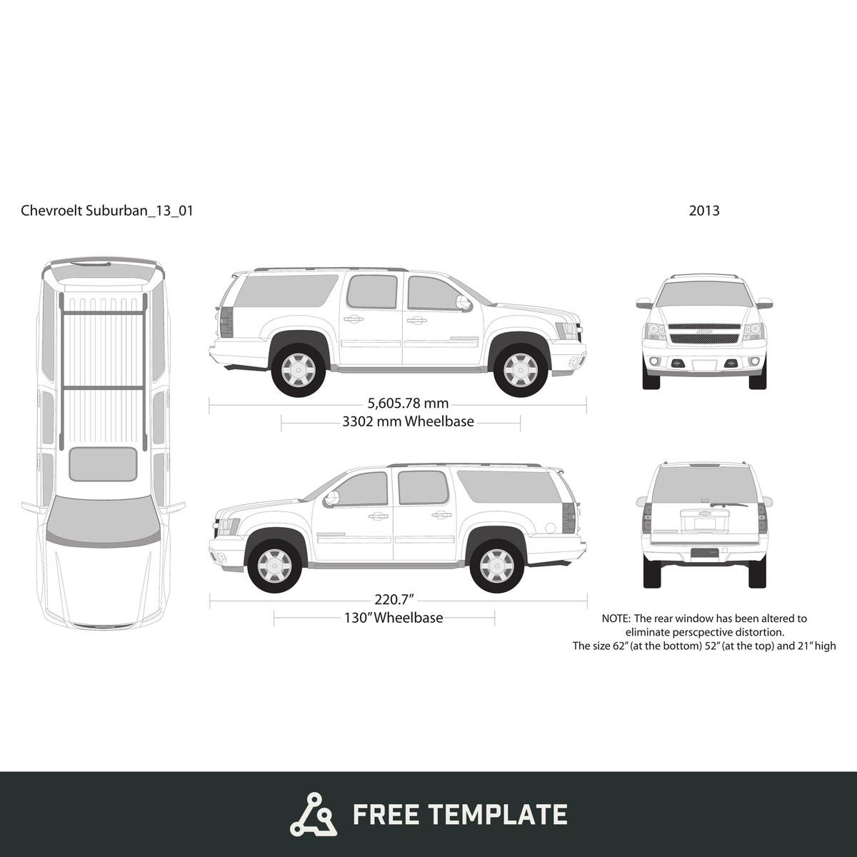 2013 Chevy Suburban free vector vehicle wrap template - GravBase